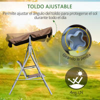 Outsunny Columpio Balancín Jardín de 3 Plazas con Toldo Ajustable Respaldo Transpirable y Marco de Metal para Terraza Balcón Exterior Carga 240 kg 171x108x154 cm - details 4