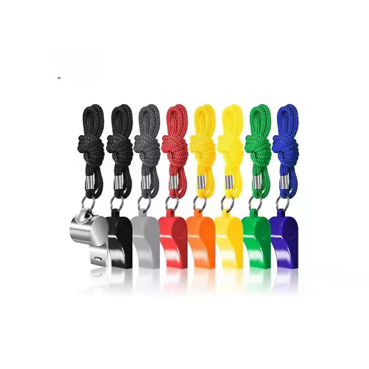 Silbatos de árbitro de jugador con Cordón, paquete de 8, silbato de Fútbol de plástico colorido y Maple inoxidable para supervivencia de Salvavidas - 1