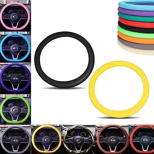 2024 Nuevo protector de volante de silicona antideslizante, funda de silicona para volante, funda protectora para volante de coche, funda elástica antideslizante para volante de coche (negro+amarillo) - 1
