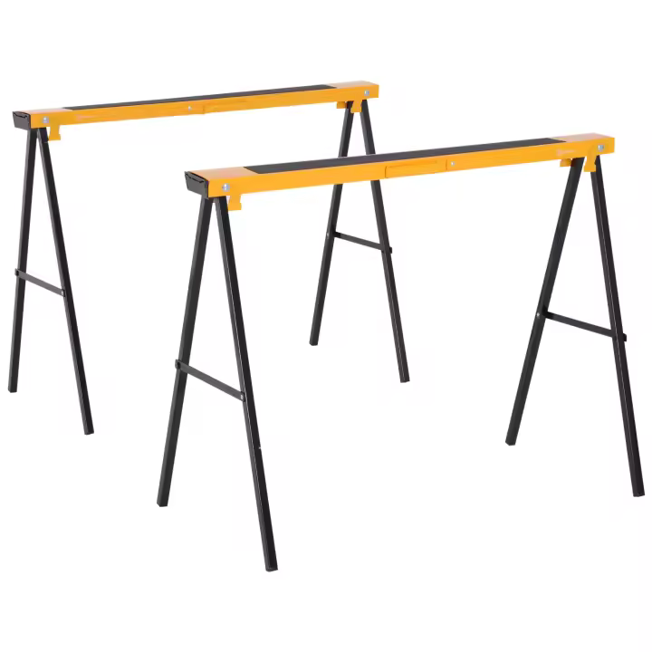 DURHAND Caballete de Sierra con Patas Plegables Metálicos 2 Piezas para Mesa y Trabajo con Asa Almohadilla Antideslizante Carga Máx. 125kg Acero - 1