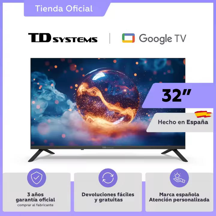 Smart TV 32 pulgadas HD Hey Google Official Assistant con control por voz. Televisor Android 14 - TD Systems K32DLC21GLE - 1
