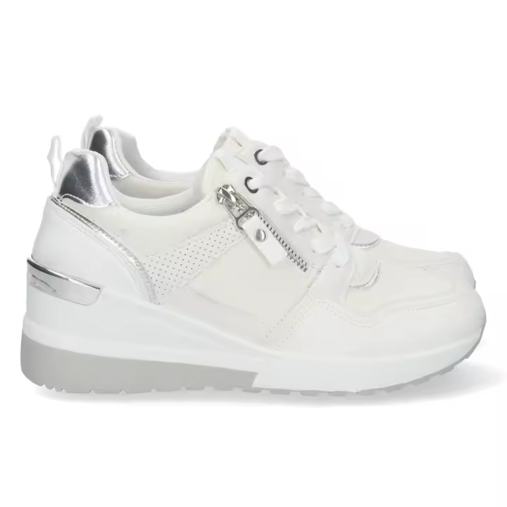 PuntoSalao Zapatillas de cuña diseño plateado y color blanco - 1