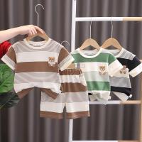Ropa De Verano Para Bebés Niñas Y Niños Conjunto De 2 Piezas Camiseta Y Shorts Estampado Rayado Casual Unisex Talla Pequeña - details 1