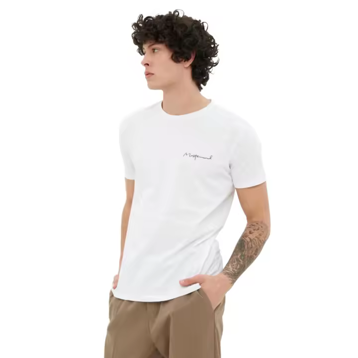 Trendyol White Slim/Slim Cut Crew Neck Short Sleeve Text Printed 100% Cotton T-Shirt Tmnss20Ts0083 - 1