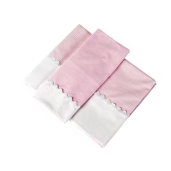 Sandra Adrubau - Set de sábanas de colección Vichy rosa para cuna de 60 cm (2pz.) - 1