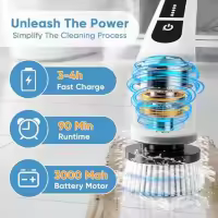 Cepillo de limpieza eléctrico, fregador giratorio eléctrico, 9 cabezales de cepillo, cepillo de limpieza de ducha recargable, mango ajustable para baño, bañera, piso, ventana, estufa - details 5