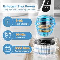 Cepillo de limpieza eléctrico, fregador giratorio eléctrico, 9 cabezales de cepillo, cepillo de limpieza de ducha recargable, mango ajustable para baño, bañera, piso, ventana, estufa - details 5