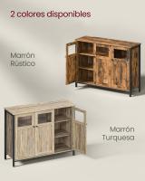 Aparador con puertas de cristal estilo industrial, para comedor, salón, cocina, marrón rústico o marrón turquesa - details 3