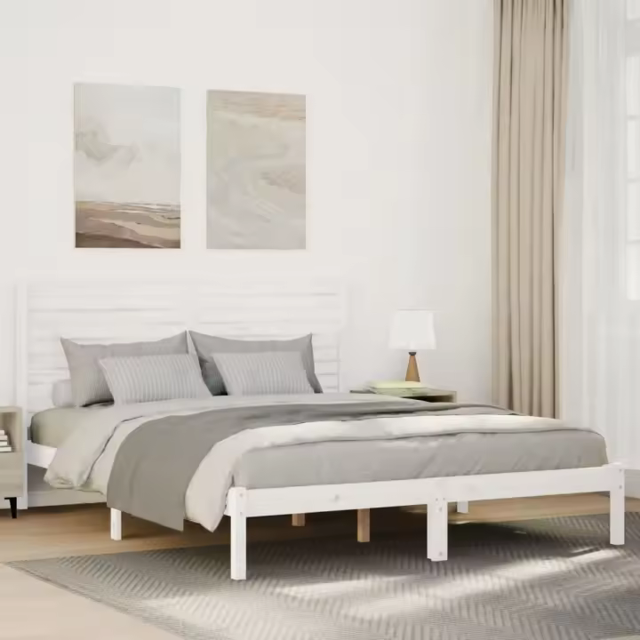 vidaXL Cama extralarga sin colchón madera maciza blanca 160x220 cm - 1