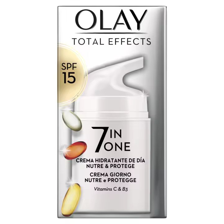 Olay Total Effects 7en1 Hidratante Multibeneficios Anti-Edad De Día SPF 15, Con Niacinamida, Vitamina C, E Y Pro-Vitamina B5, Combate Los 7 Signos De La Edad, Nutre Y Protege Tu Piel, 50 ml - 1