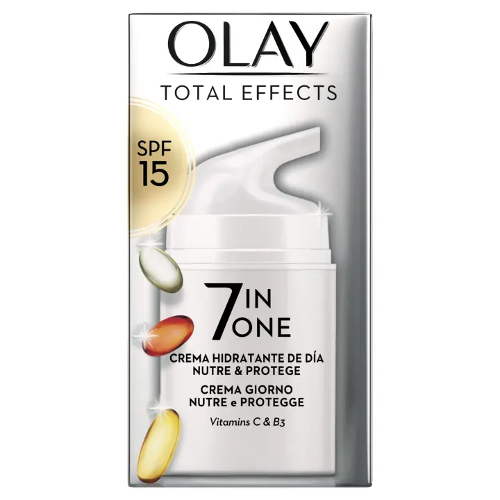 Olay Total Effects 7en1 Hidratante Multibeneficios Anti-Edad De Día SPF 15, Con Niacinamida, Vitamina C, E Y Pro-Vitamina B5, Combate Los 7 Signos De La Edad, Nutre Y Protege Tu Piel, 50 ml - 1