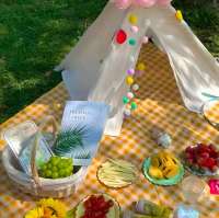 Manta de picnic impermeable plegable a cuadros amarillos manta de playa al aire libre bolso de mano adecuado para parques viajes camping - details 1