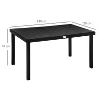 Outsunny Mesa de Jardín Rectangular para 6 Personas Mesa de Comedor Exterior 140x90x74 cm con Encimera de Listones y Estructura de Aluminio para Terraza Balcón Negro - details 2