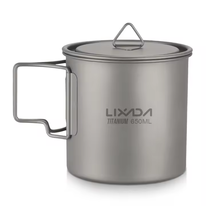 Lixada Taza De Acero Titánico Ultraligera Para Exteriores Con Manija Plegable 300/350/550/650ml Para Camping Y Picnics - 1