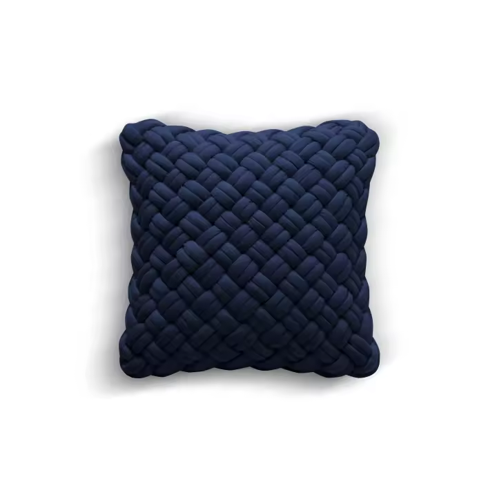 Manterol Outlet - Cojín trenzado color azul marino y maquillaje de 45x45 Cm. Cojín decorativo con relleno para salón o dormitorio. Ideal para el sofá o cama. - 1
