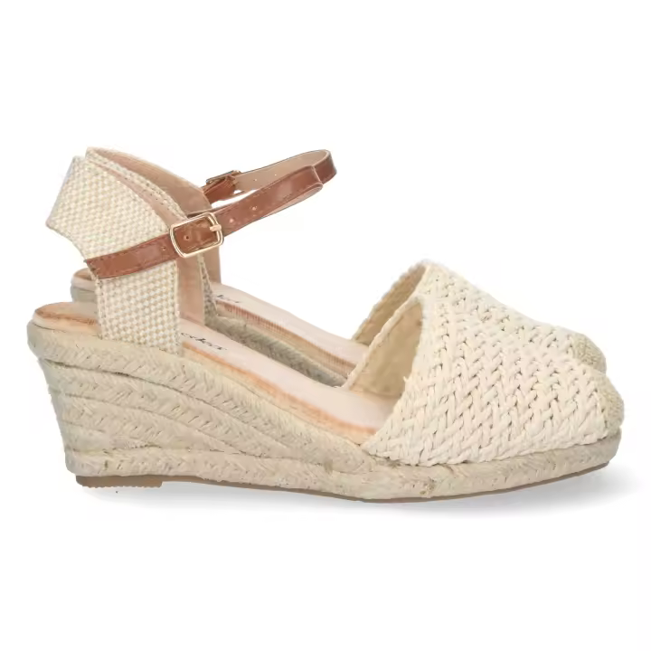 PuntoSalao Alpargatas de cuña media de yute textura mujer beige - 1