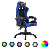 vidaXL Silla gaming con luces LED RGB cuero sintético en color Blanco y negro/Dorado y negro/Rosa y negro y más | cómodas modernas ergonómicas para comedor cocina salón hogar - details 3