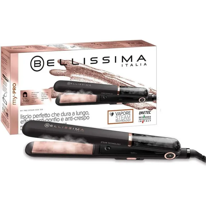 Bellissima My Pro Steam B28 100 - Plancha de Pelo con Vapor Profesional, Alisado Anti-Encrespamiento, Revestimiento Cerámico, Temperatura Regulable y Calentamiento Rápido - 1