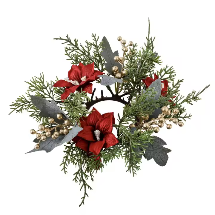 Anillo De Vela Navideño Guirnalda De Flores Soporte De Vela Para Barra Fiesta De Navidad Centelleo De Mesa Decoración De Puerta De Granja - 1