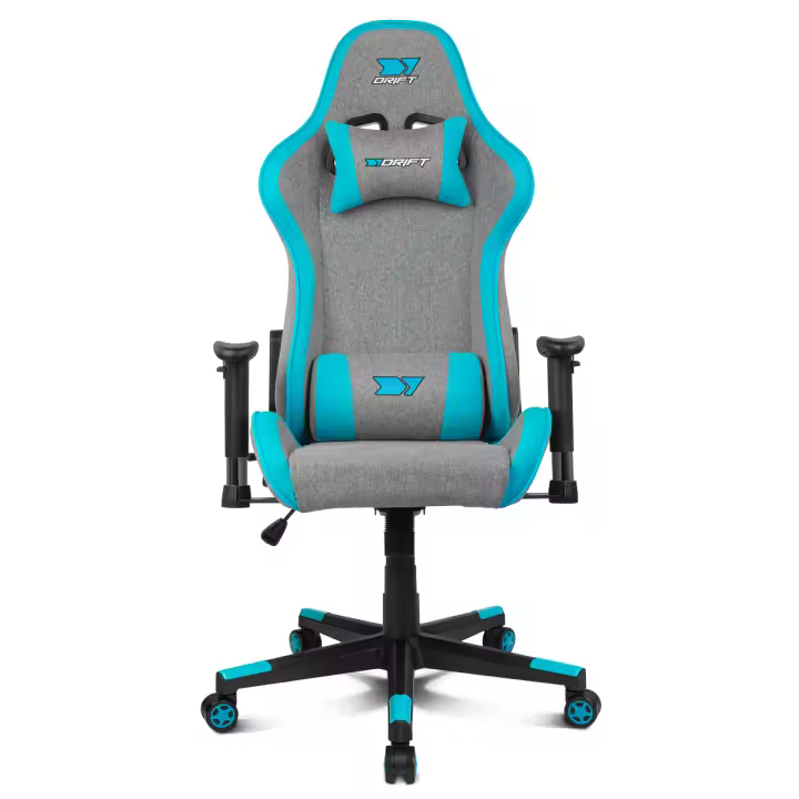 DRIFT GAMING DR90- Silla Profesional, Tejido Fabric Transpirable, reposabrazos 2D Acolchado, Base Nylon Reforzada, pistón Clase 4, inclinación, cojin Lumbar/Cervical, Gris/Azul - 1