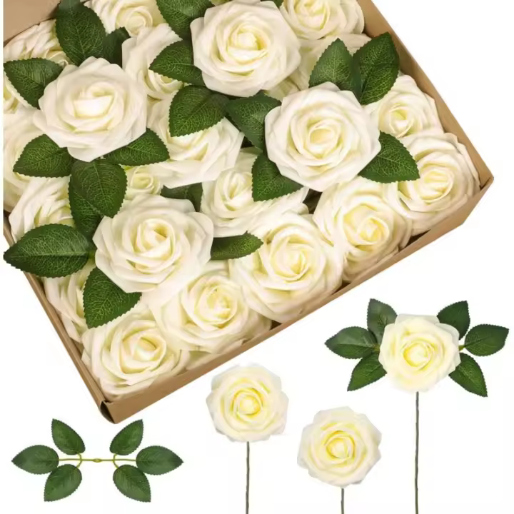 Flores artificiales, 25 piezas de flores falsas, flores artificiales, rosas ruborizadas, perfectas para hacer ramos de boda y centros de mesa nupciales - 1