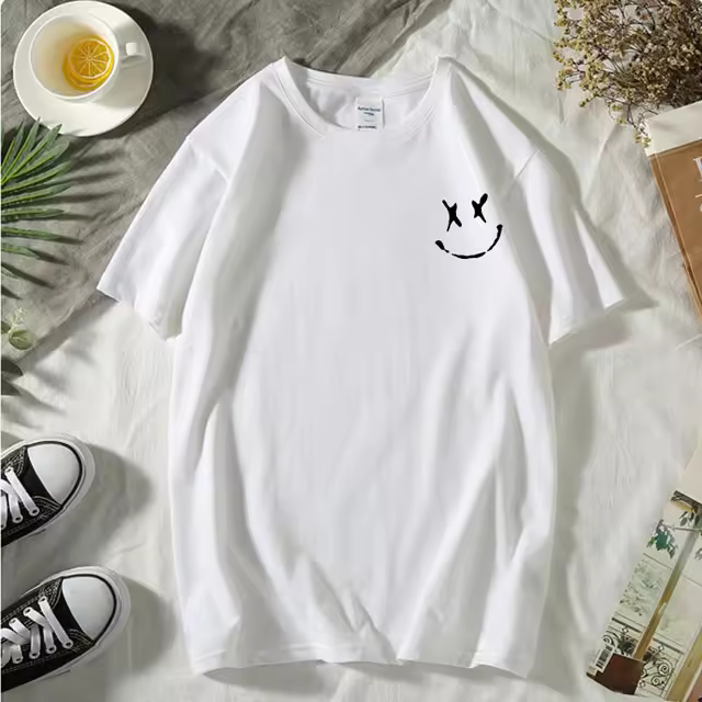 Camiseta De Verano Para Hombre En Blanco Y Negro Algodón Transpirable Y Ligera Con Estampado Casual Corta Para Uso Diario - 1