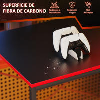 HOMCOM Mesa Gaming con Luces LED 110x50 cm Escritorio Gaming de Fibra de Carbono Mesa Gamer con Tomas de Corriente Estantes y Control Remoto para Oficina Estudio Negro - details 5