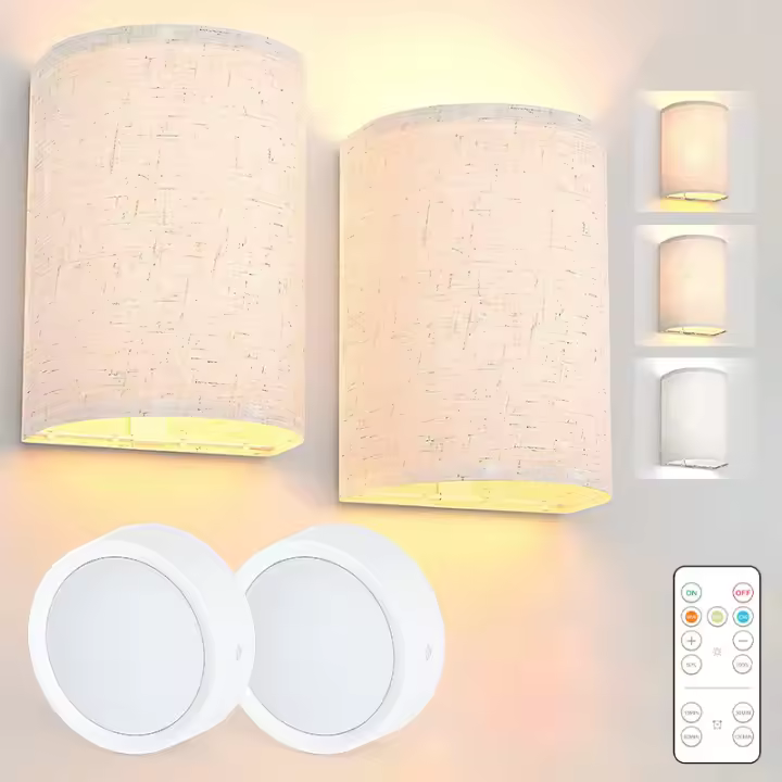 Juego de 2 apliques de pared, apliques de pared a batería, apliques de pared regulables en 3 colores - 1