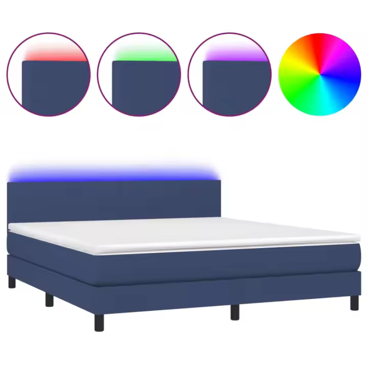 vidaXL Cama box spring con colchón y LED tela azul 180x200 cm - 1