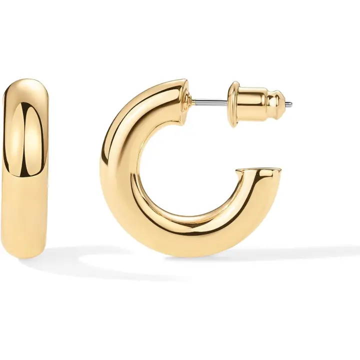Chunky aros abierto para las mujeres | Pendientes de Aero de Oro Amarillo de 20 mm - 1