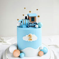 Topper De Tren Vintage Rojo Y Azul Para Decoración De Pasteles LaVenty Diseño De Coche Y Estrella Para Cumpleaños Y Fiestas - details 2