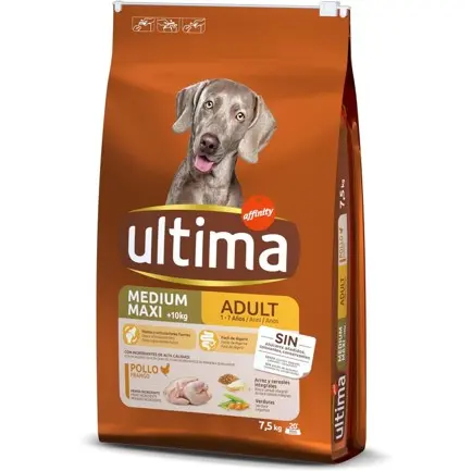 Ultima Medium-Maxi Adult con Pollo, Verduras, Arroz y Cereales Integrales. Comida Seca para Perros, Huesos y Articulaciones Fuertes. Pack de 7,5 Kg  y 12 Kg - 1