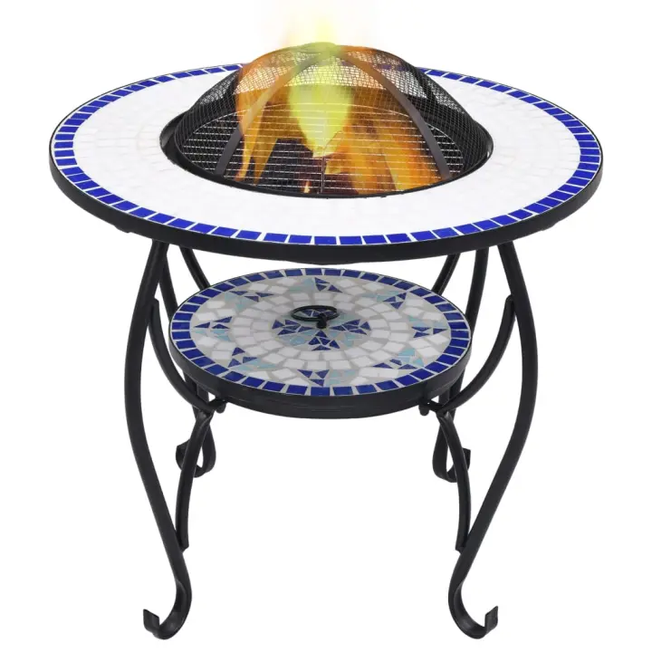 vidaXl Brasero de mosaico cerámica azul y blanco 68 cm - 1
