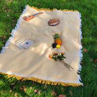 Manta De Algodón Mezclado Para Camping Portátil Con Borlas Impermeable Y Suave Para Pícnic Y Uso Exterior Tapete De Mesa Sofá - details 9