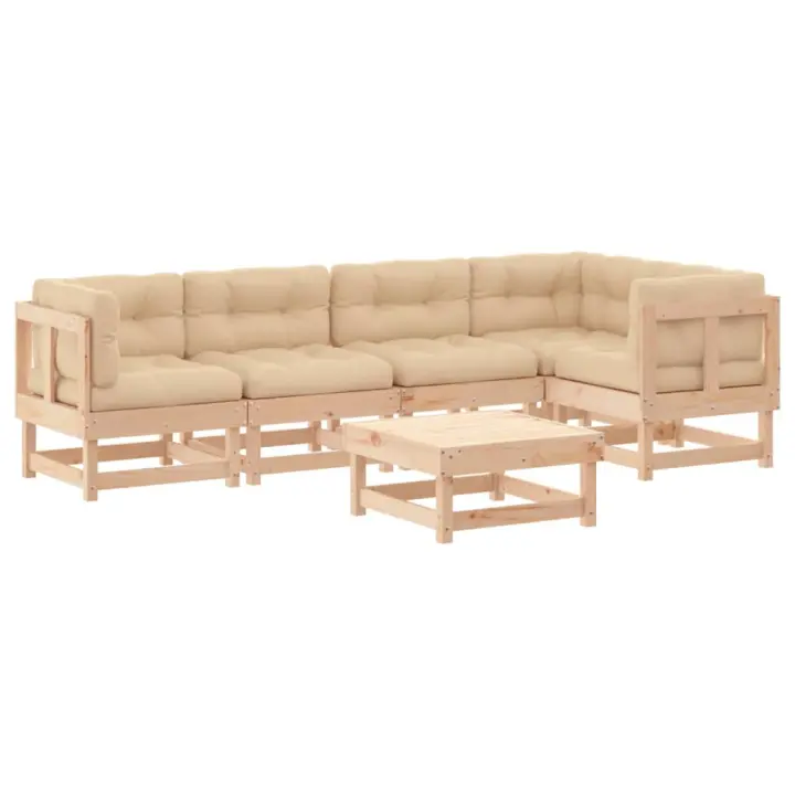 vidaXL Juego de muebles de jardín 6 piezas y cojines madera maciza - 1