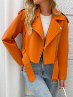Chaqueta De Cuero PU Para Mujer Fitaylor Azul Oscuro Cierre De Cremallera Estilo Casual Manga Larga Temporada Transversal - details 1