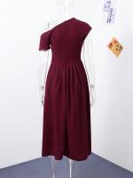 Vestido Maxi De Verano Para Mujer Elegante Y Chic Con Plegado Y Patchwork En Negro Cuello Media-Torço Manga Corta Cintura Alta A-Line Para Oficina Y Calle - details 5