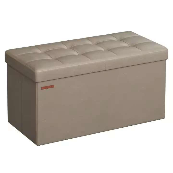SONGMICS Puff Almancenaje, Banco Almacenaje, Banco con Tapa Plegable, Capacidad de 89 L, con Asiento Acolchado, 38 x 76 x 38 cm, Topo Claro - 1