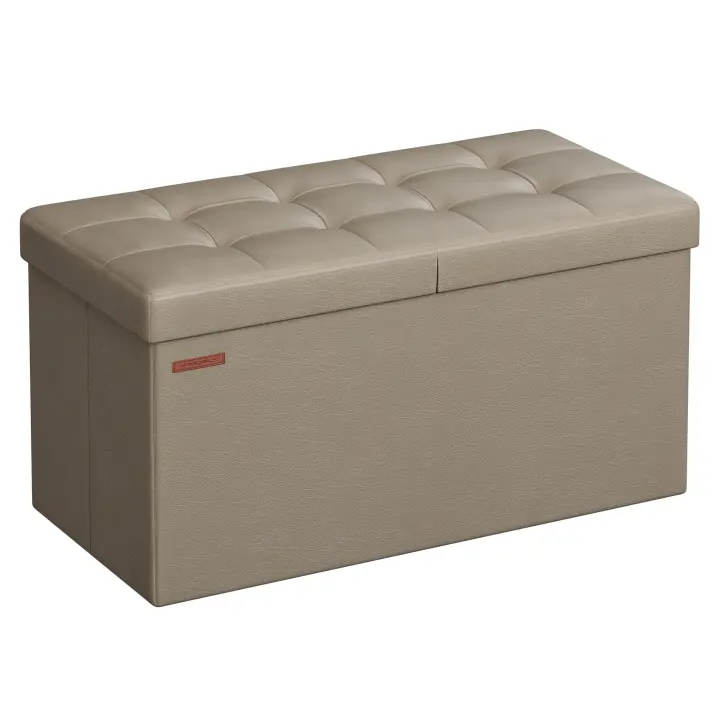 SONGMICS Puff Almancenaje, Banco Almacenaje, Banco con Tapa Plegable, Capacidad de 89 L, con Asiento Acolchado, 38 x 76 x 38 cm, Topo Claro - 1