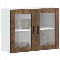 vidaXL Armario de pared para cocina puerta cristal Porto en color Roble ahumado/Roble Sonoma/Negro y más | almacenamiento funcional diseño moderno para baño dormitorio sala - details 0