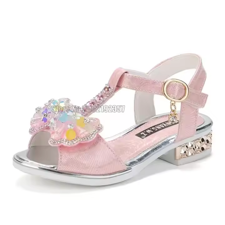 Sandalias Planas Para Niñas Princesa Vestido Lazo Moda Zapatos De Verano Antideslizantes Talla Verdadera Material PU Suave Cierre Hebilla - 1