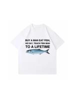 Camiseta De Algodón Unisex ZYXZ Con Meme Divertido De Hombre Que Come Pescado Y Enseña a Los Peces a Hacerlo También Camiseta Casual Para Todo El Año - details 1