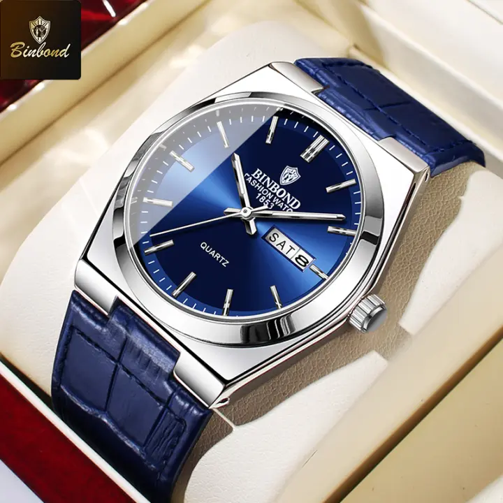 Reloj De Negocios Para Hombre BINBOND Moda Nueva Luminoso Cuero Táctico Resistente Al Agua Calendario Dual Semana Mostrador Lujo - 1