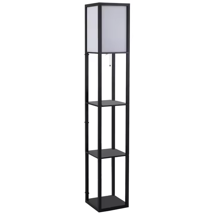 Lámpara de pie con E27 a 40W, sin bombilla, iluminación interior para salón y dormitorio, Madera Negra, 26x26x160 cm - 1