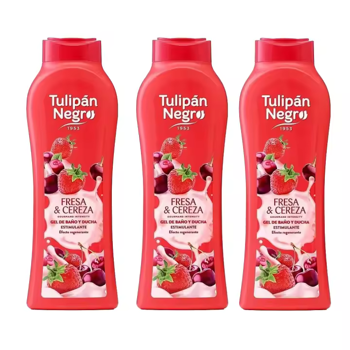 Gel de baño TULIPÁN NEGRO de Fresa y Cereza - PACK 3X650 ml - Refrescante y Delicioso - 1