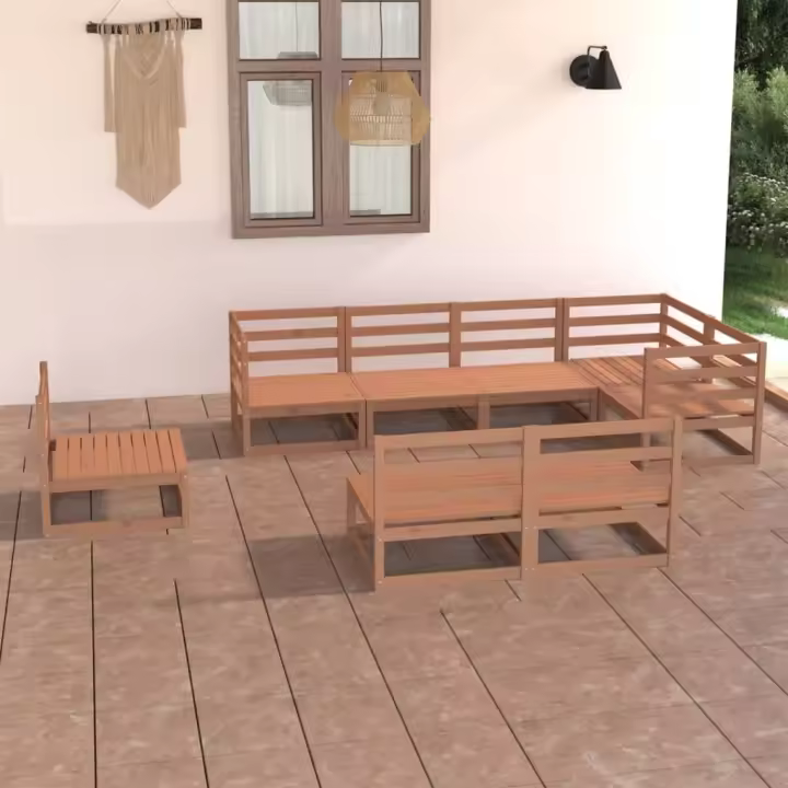 vidaXL Muebles de jardín 8 piezas marrón miel madera maciza de pino - 1