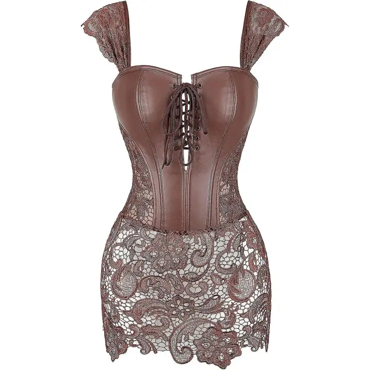 Overbust Sweetheart Lace Up Plastic Bones Corset Bustier Top para mujer - 1