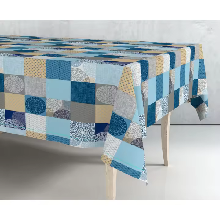 Mantel de hule estampado por metros - Cuadros Azul Beige 43113-1    mantel por metros; manteles; mantel barato; mantel jardín - 1