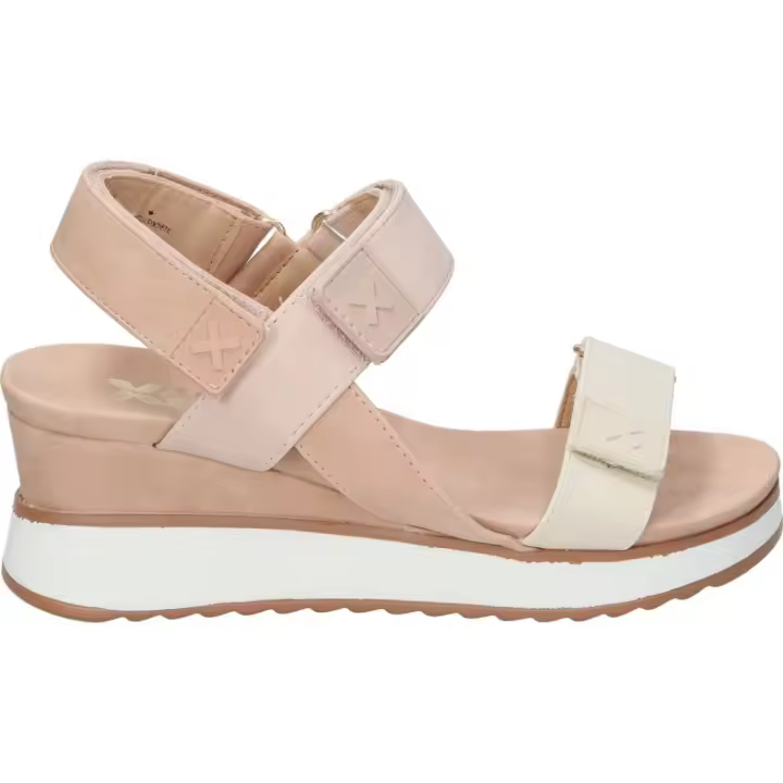 XTI Sandalias con Cuña XTI para Moda Joven – Sandalia en Color Taupe con Detalles en Colores Pastel – Sandalia con Cierre de Velcro – Cuña Media y Cómoda – Estilosas – Versátiles – Vegan – Modelo 143848 - 1