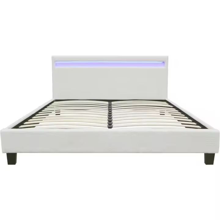Cama de tela rizada "Maria" con LED 140x190cm - Crema - 1